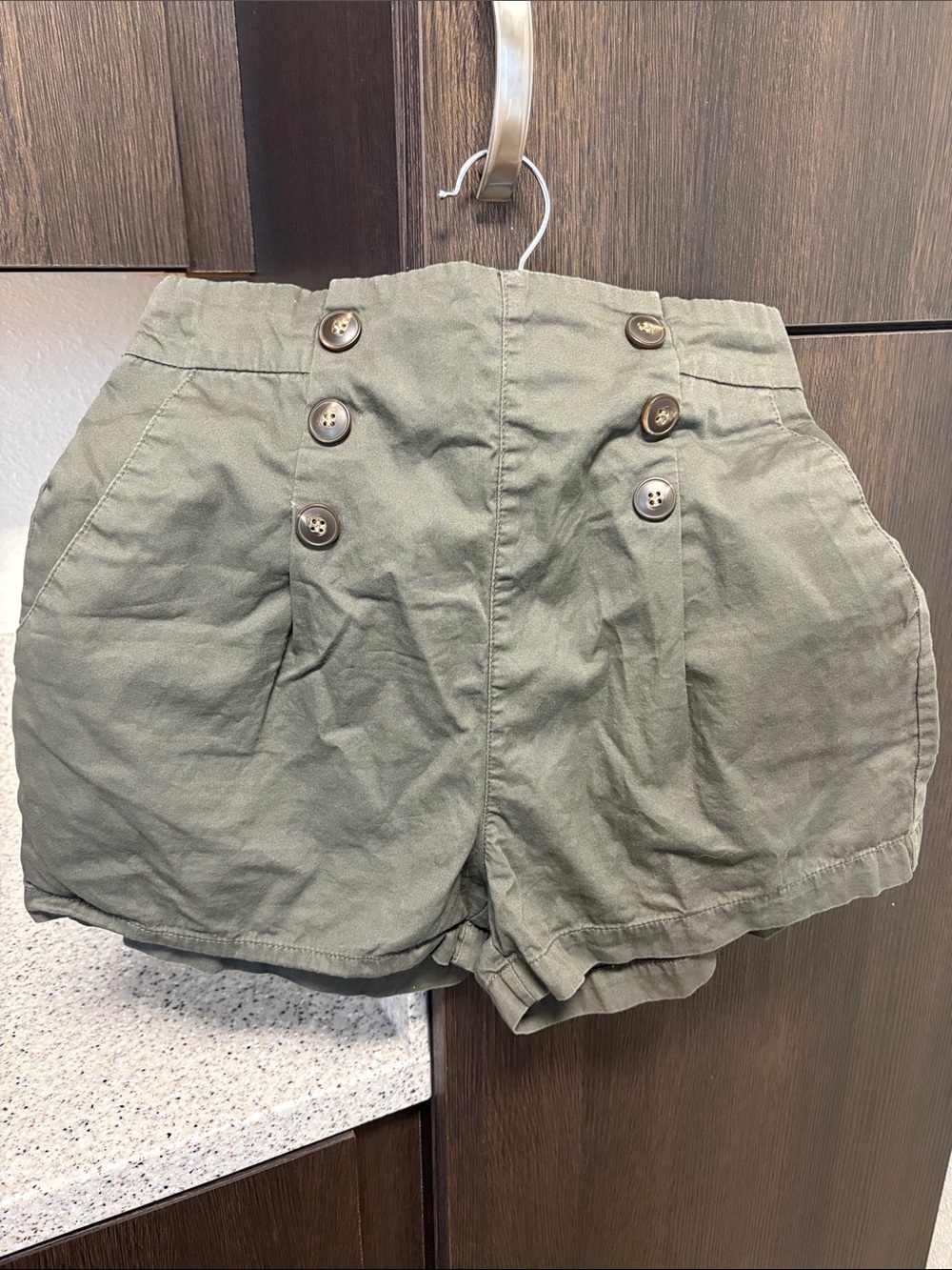 Ci Sono Olive Green High-Waist Button-Front Women’s Shorts